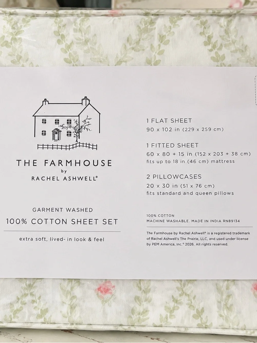 Rachel Ashwell The Farmhouse Queen Sheet Set NIP 100% Cotton Cottagecore